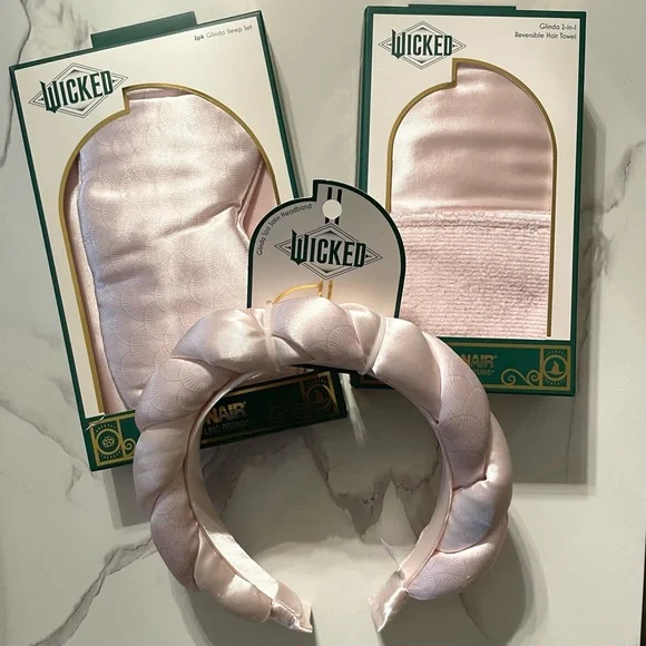 Wicked Glinda Self-Care Collection: Satin Sleep Set, Hair Towel, Spa Headband - Picture 2 of 16